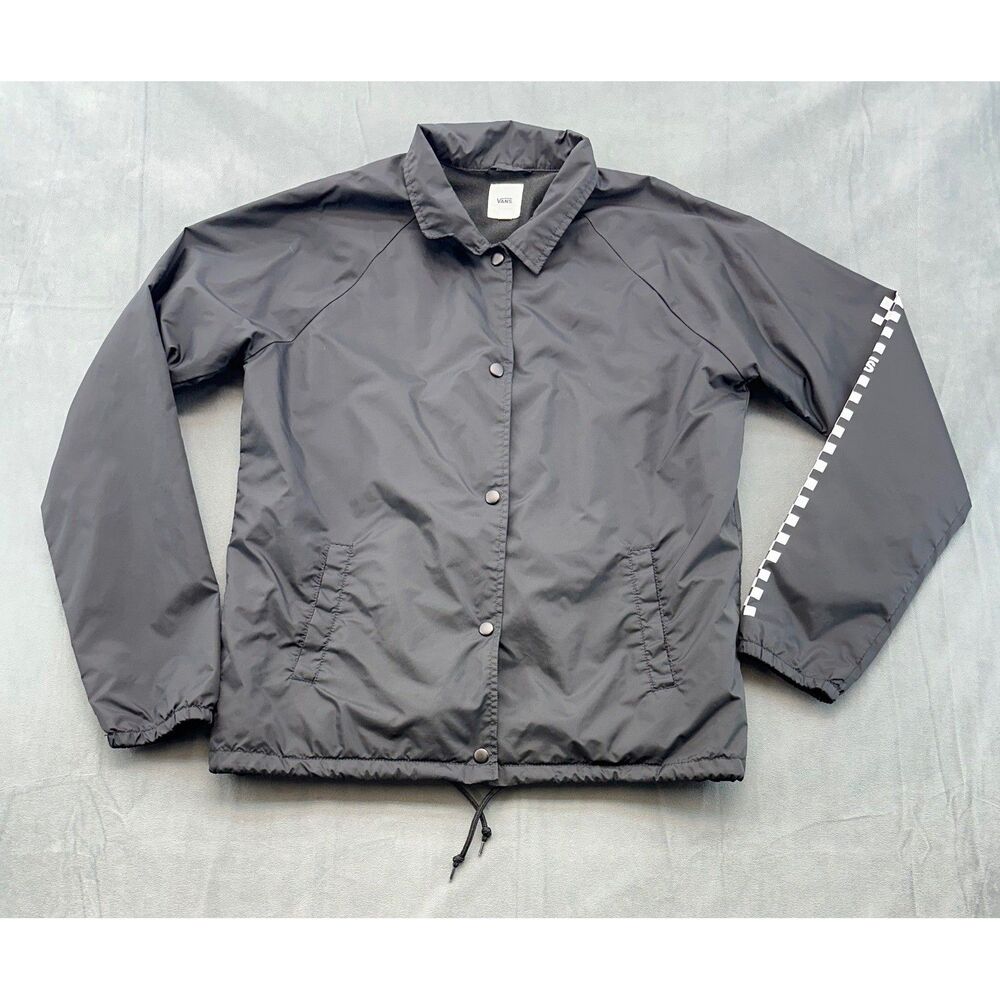 VANS Torrey Coaches Jacket Mens Medium Black Checkerboard Logo Windbreaker